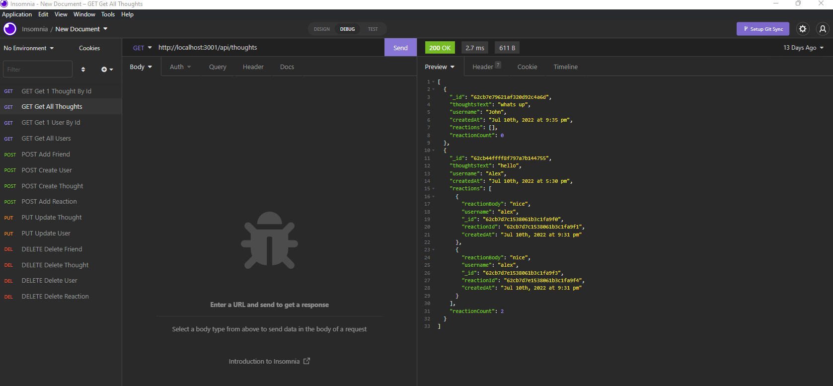 Social Network RESTful API
